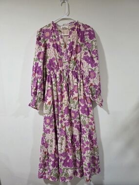 Floral Pink Maxi Dress with Gathered Waist